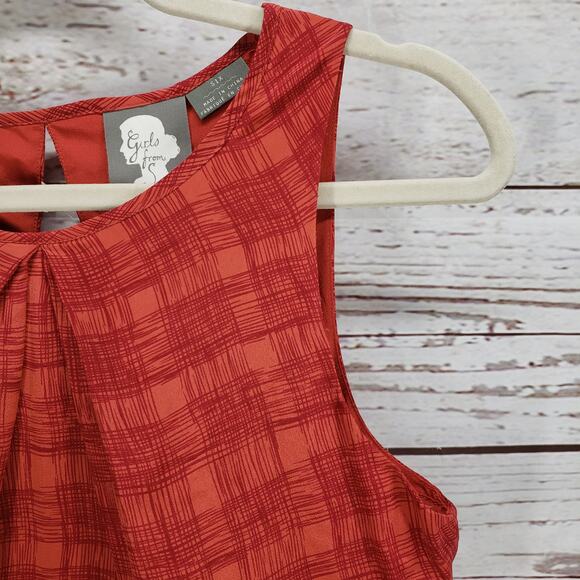 Anthropologie New Girl From Savoy Red Goji Plaid Cut Out Silk Dress Size 6 - Picture 14 of 16